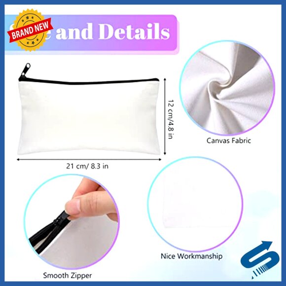 Blank Canvas Tote Bags with Zipper Cosmetic Pouches DIY Craft Wedding Gift